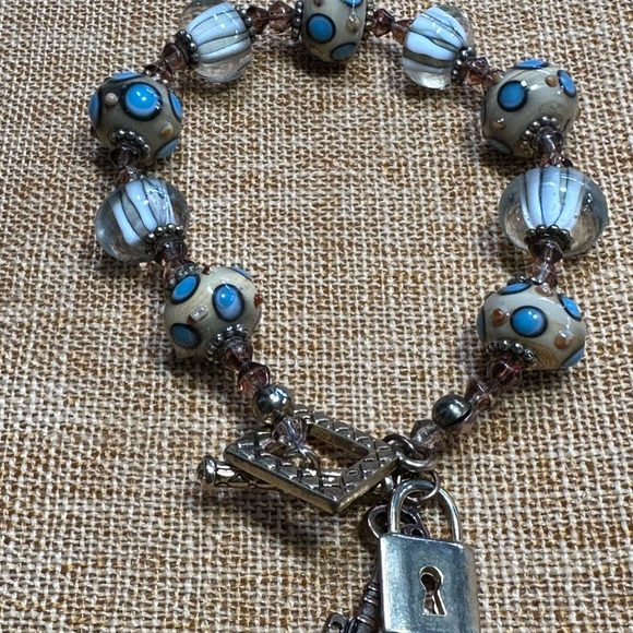BRACELET Lampwork GLASS, SWAROVSKI - crystal beaded with a toggle clasp LOVELY! - Picture 5 of 12